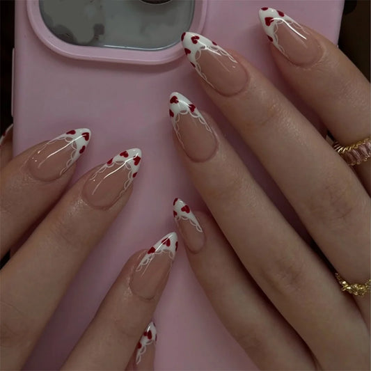 Tip Sequin Design Stick Sweet Short Oval False Nail Set